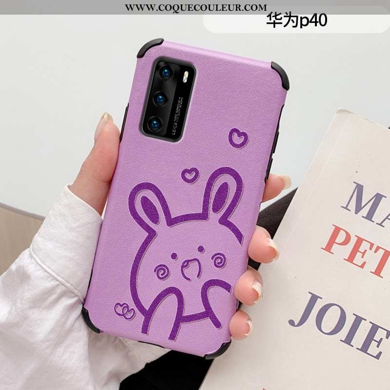 Coque Huawei P40 Cuir Fluide Doux Soie Mulberry, Housse Huawei P40 Modèle Fleurie Mode Violet