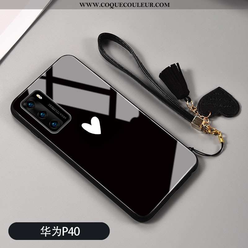 Coque Huawei P40 Protection Amour Personnalité, Housse Huawei P40 Verre Silicone Noir