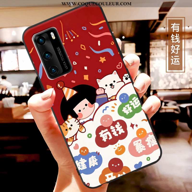 Étui Huawei P40 Charmant Coque Incassable, Huawei P40 Ultra Dessin Animé Rouge