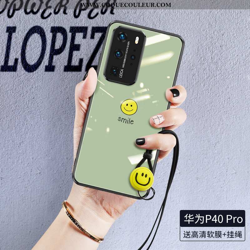 Coque Huawei P40 Personnalité Souriant Silicone, Housse Huawei P40 Créatif Verre Verte