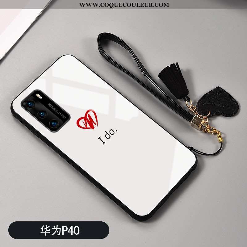 Étui Huawei P40 Personnalité Verre Téléphone Portable, Coque Huawei P40 Protection Blanc Noir