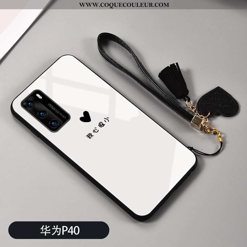 Housse Huawei P40 Verre Petit Incassable, Étui Huawei P40 Silicone Cœur Blanche