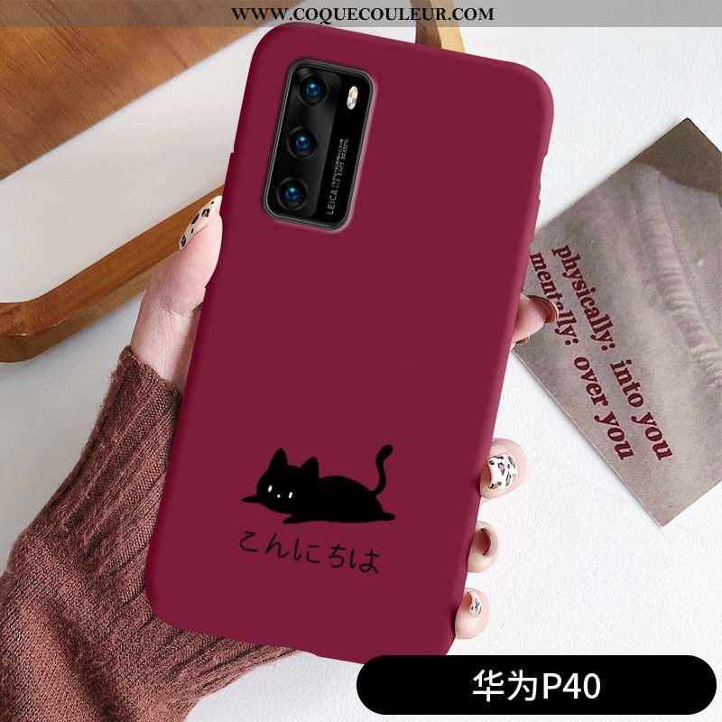 Coque Huawei P40 Délavé En Daim Légère Silicone, Housse Huawei P40 Ultra Protection Rouge