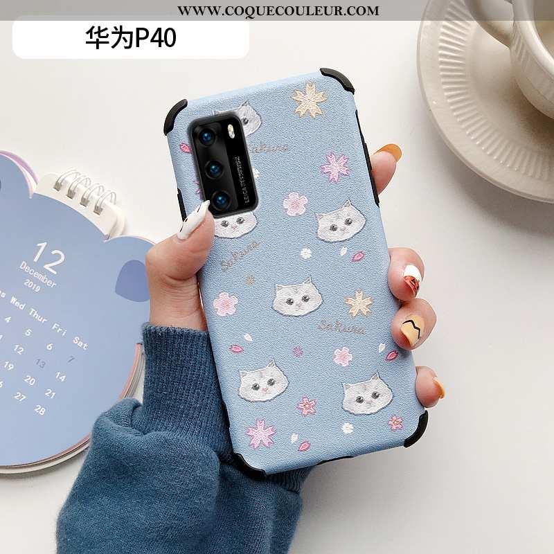 Coque Huawei P40 Protection Fluide Doux Charmant, Housse Huawei P40 Créatif Silicone Rose