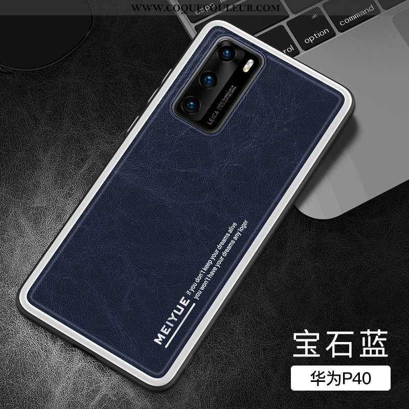 Housse Huawei P40 Cuir Véritable Tout Compris Bleu Marin, Étui Huawei P40 Ultra Luxe Bleu Foncé