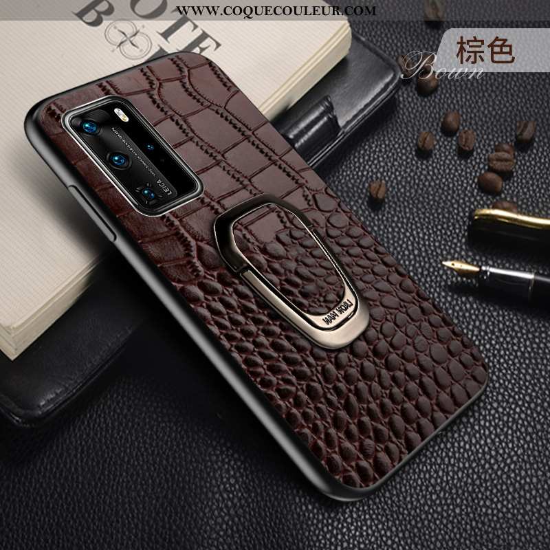 Étui Huawei P40 Créatif Protection Personnalité, Coque Huawei P40 Cuir Véritable Anneau Bordeaux