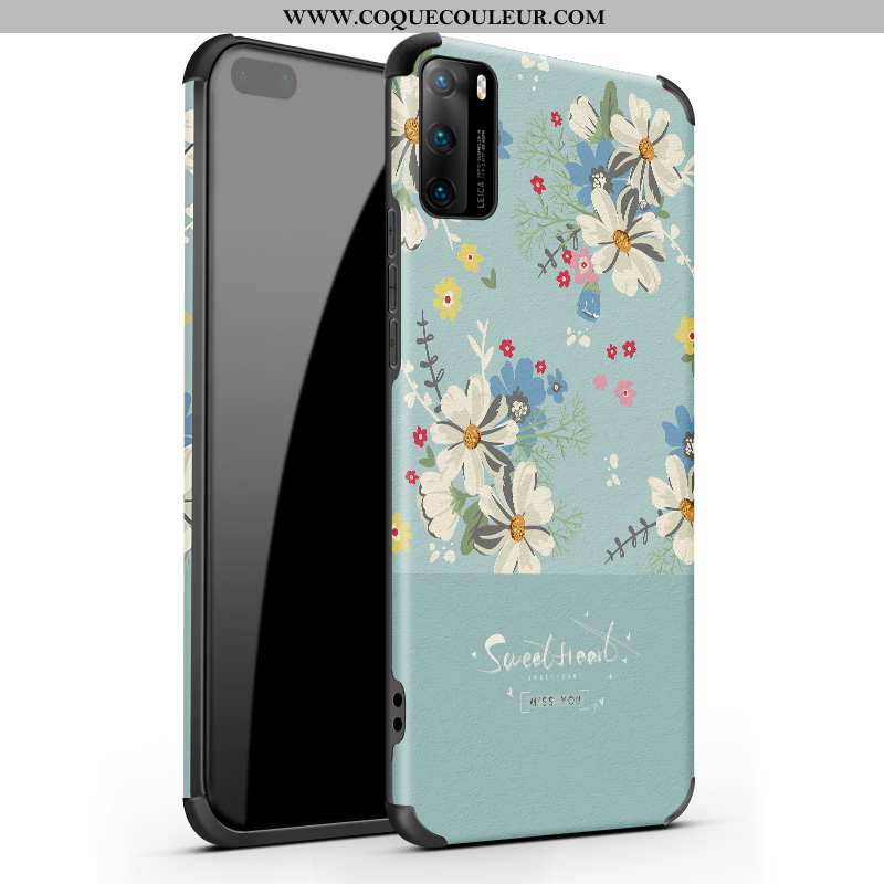 Housse Huawei P40 Protection Fluide Doux Vent, Étui Huawei P40 Délavé En Daim Verte