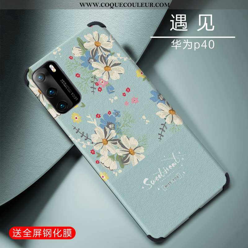 Housse Huawei P40 Protection Fluide Doux Vent, Étui Huawei P40 Délavé En Daim Verte