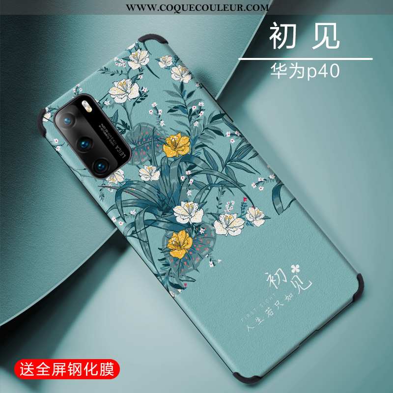 Housse Huawei P40 Protection Fluide Doux Vent, Étui Huawei P40 Délavé En Daim Verte