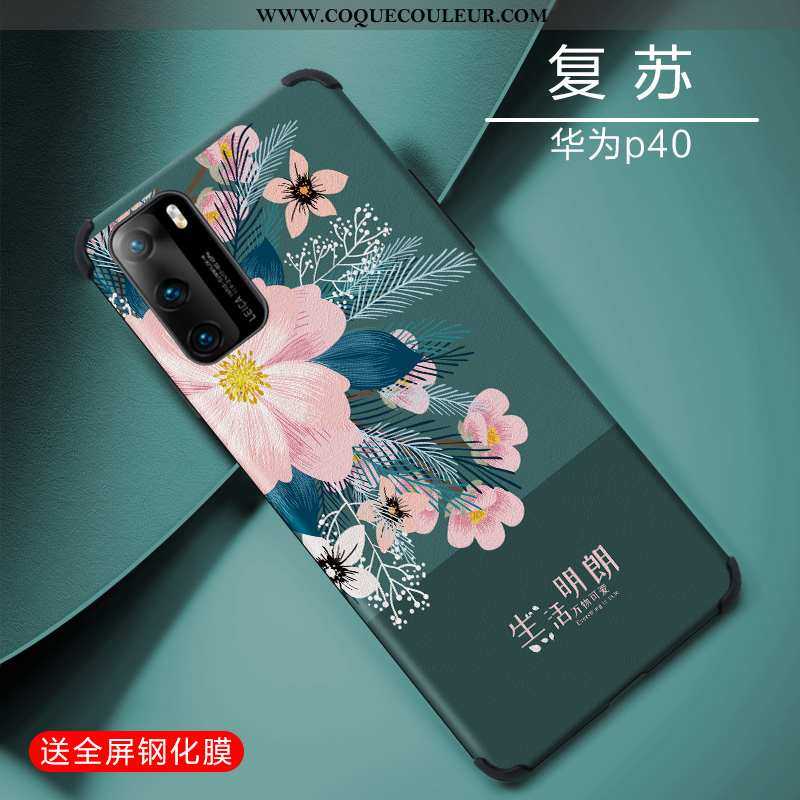 Housse Huawei P40 Protection Fluide Doux Vent, Étui Huawei P40 Délavé En Daim Verte