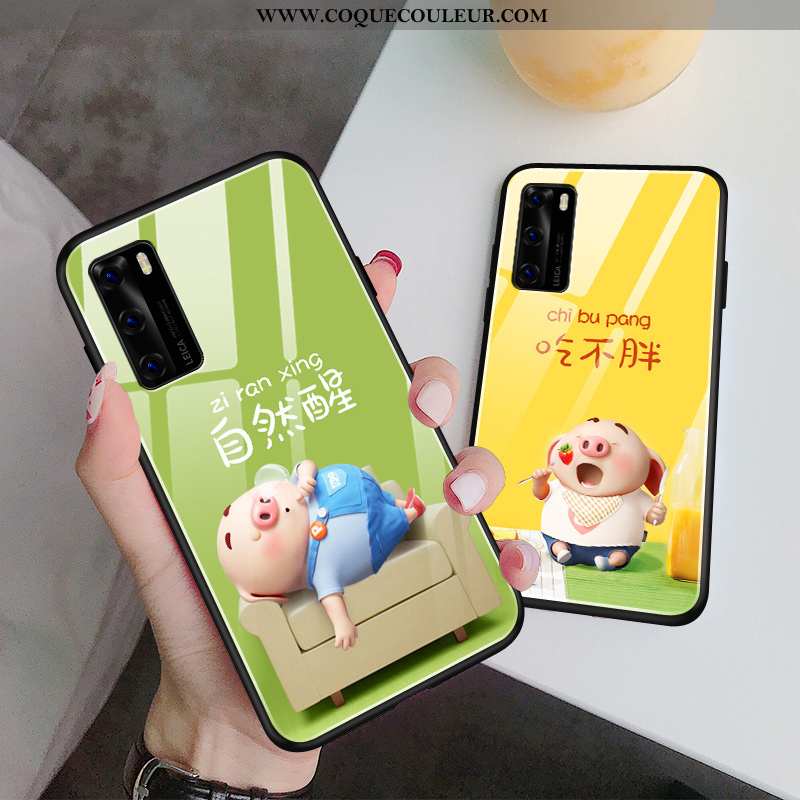 Étui Huawei P40 Verre Tout Compris Incassable, Coque Huawei P40 Personnalité Vert Verte