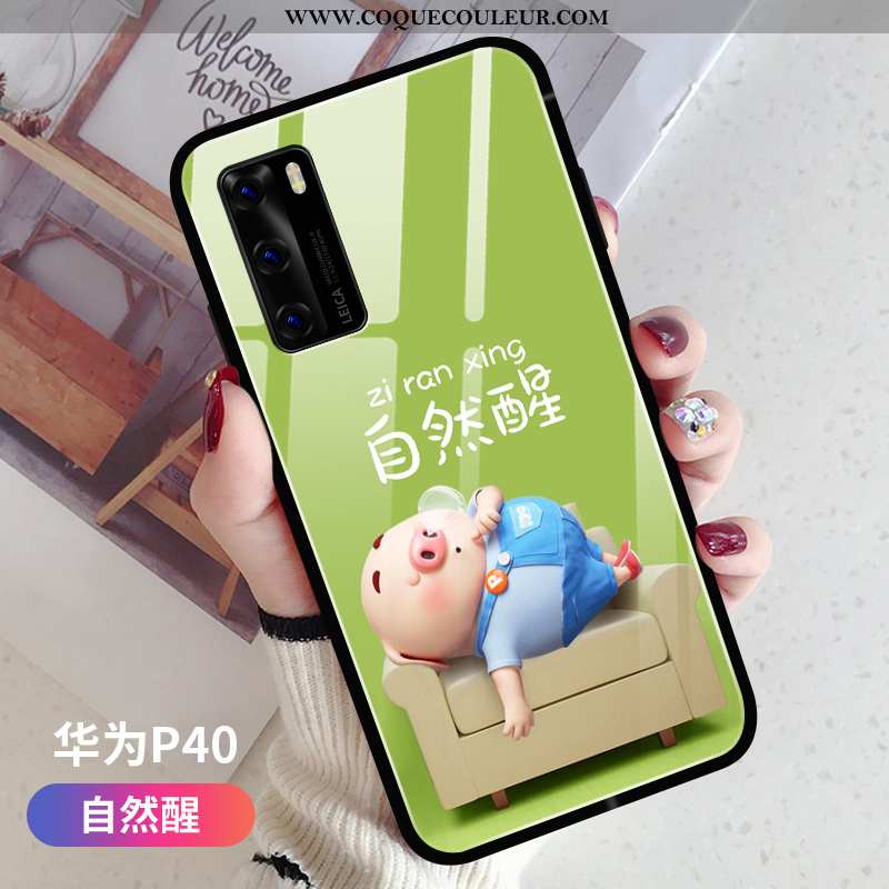 Étui Huawei P40 Verre Tout Compris Incassable, Coque Huawei P40 Personnalité Vert Verte