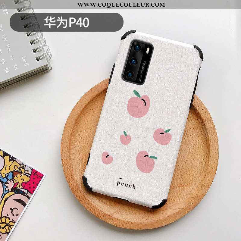 Étui Huawei P40 Mode Cuir Blanc, Coque Huawei P40 Protection Blanche