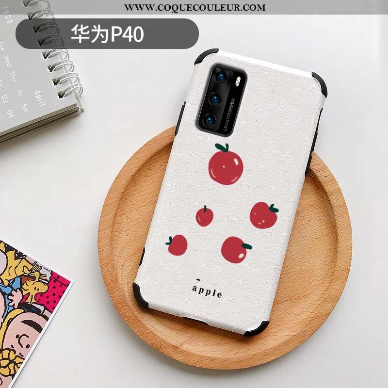 Étui Huawei P40 Mode Cuir Blanc, Coque Huawei P40 Protection Blanche