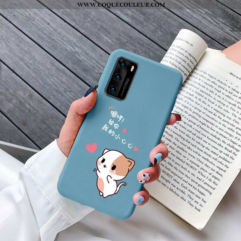 Étui Huawei P40 Dessin Animé Cœur Créatif, Coque Huawei P40 Silicone Bleu