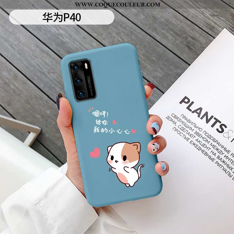 Étui Huawei P40 Dessin Animé Cœur Créatif, Coque Huawei P40 Silicone Bleu