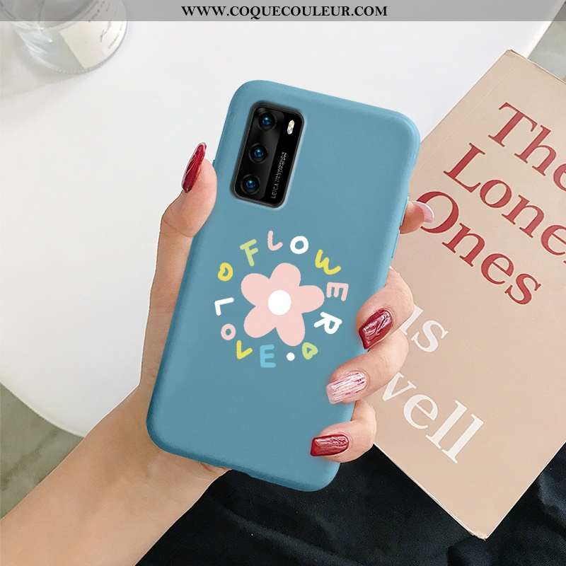 Housse Huawei P40 Fluide Doux Téléphone Portable Nouveau, Étui Huawei P40 Silicone Incassable Bleu F