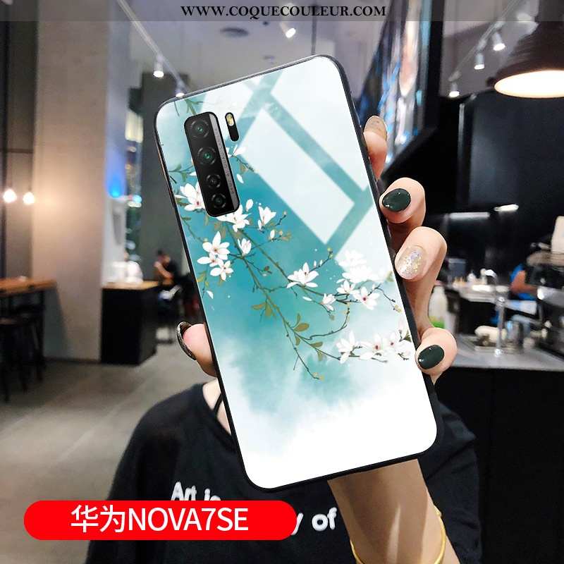 Étui Huawei P40 Lite 5g Silicone Bleu Style Chinois, Coque Huawei P40 Lite 5g Protection Verre