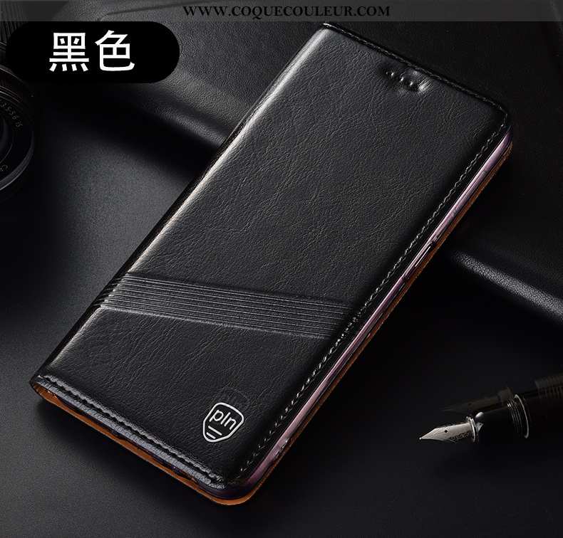 Coque Huawei P40 Lite E Cuir Véritable Tout Compris Noir, Housse Huawei P40 Lite E Modèle Fleurie In