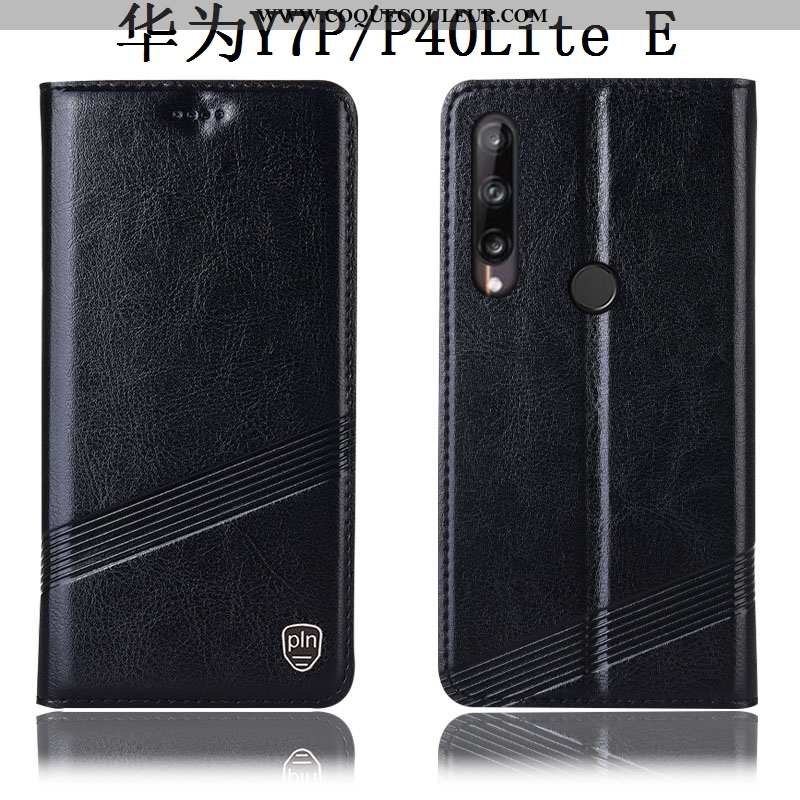 Coque Huawei P40 Lite E Cuir Véritable Tout Compris Noir, Housse Huawei P40 Lite E Modèle Fleurie In