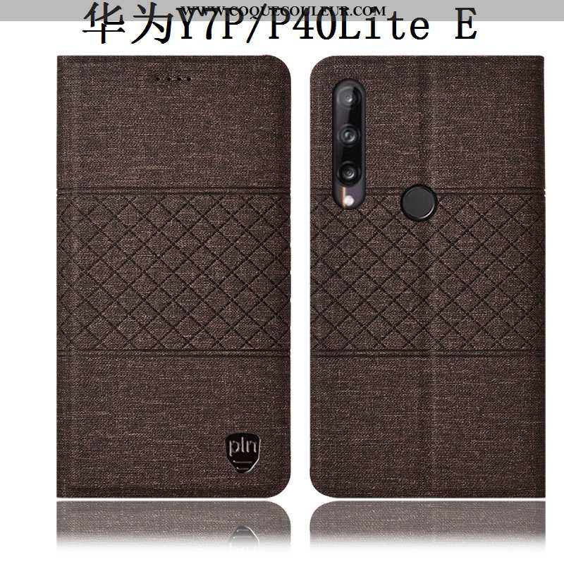 Coque Huawei P40 Lite E Cuir Lin Tout Compris, Housse Huawei P40 Lite E Protection Étui Gris