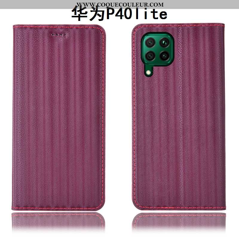 Housse Huawei P40 Lite Protection Vin Rouge Tout Compris, Étui Huawei P40 Lite Cuir Véritable Bordea