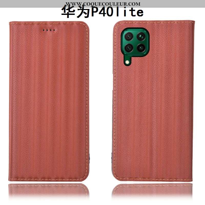 Housse Huawei P40 Lite Protection Vin Rouge Tout Compris, Étui Huawei P40 Lite Cuir Véritable Bordea