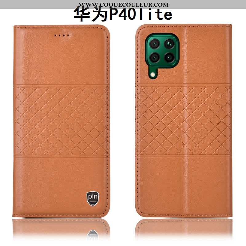 Étui Huawei P40 Lite Protection Housse, Coque Huawei P40 Lite Cuir Véritable Tout Compris Jaune