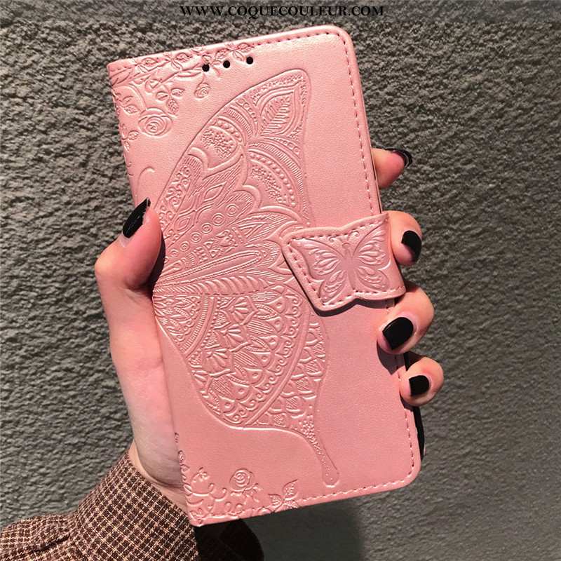 Coque Huawei P40 Lite Charmant En Relief Protection, Housse Huawei P40 Lite Cuir Fleur Rose