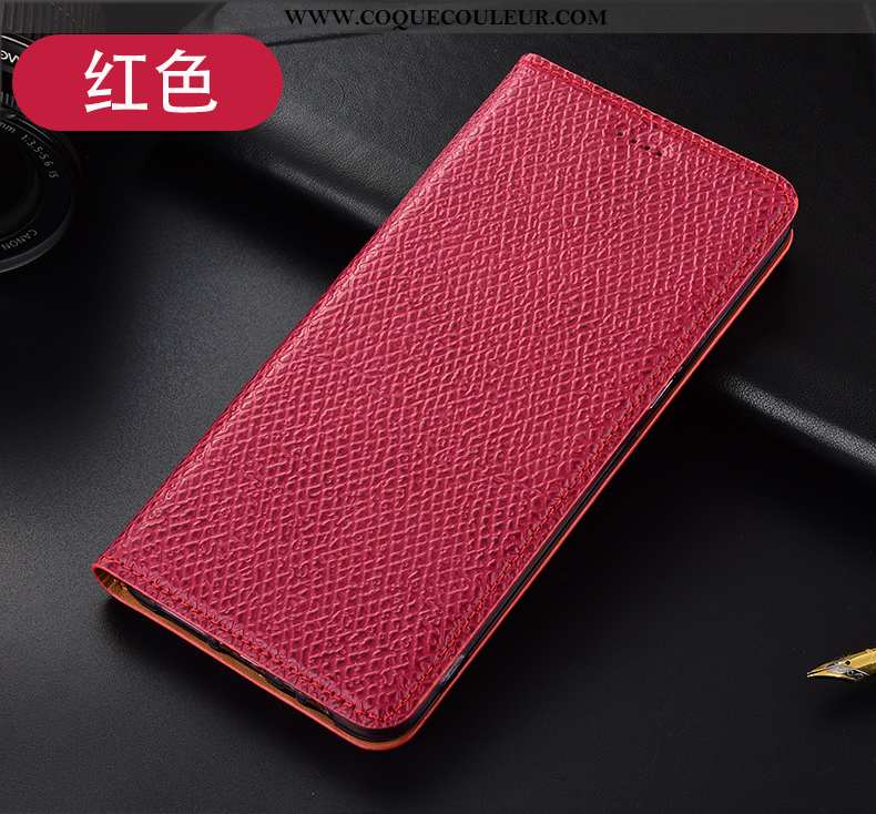 Coque Huawei P40 Lite Modèle Fleurie Cuir Véritable Étui, Housse Huawei P40 Lite Protection Rouge