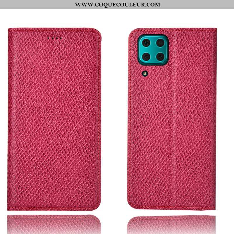 Coque Huawei P40 Lite Modèle Fleurie Cuir Véritable Étui, Housse Huawei P40 Lite Protection Rouge