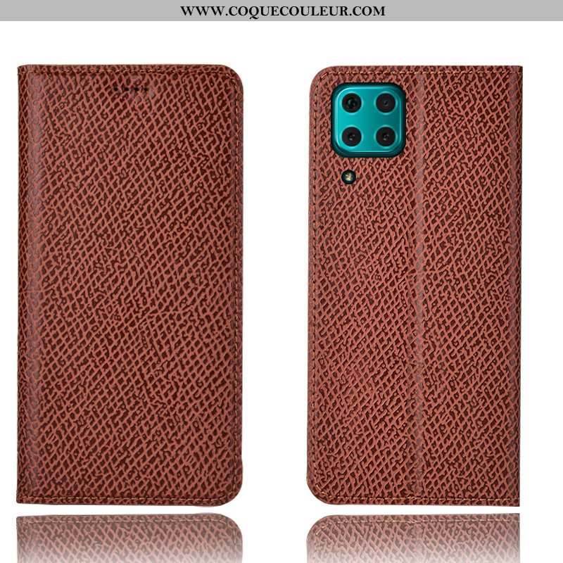 Coque Huawei P40 Lite Modèle Fleurie Cuir Véritable Étui, Housse Huawei P40 Lite Protection Rouge