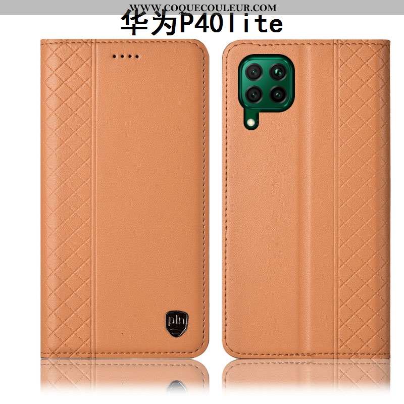 Housse Huawei P40 Lite Cuir Véritable Tout Compris Jaune, Étui Huawei P40 Lite Protection Téléphone 