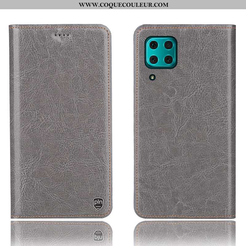 Housse Huawei P40 Lite Protection Étui Housse, Huawei P40 Lite Cuir Véritable Coque Bleu Foncé