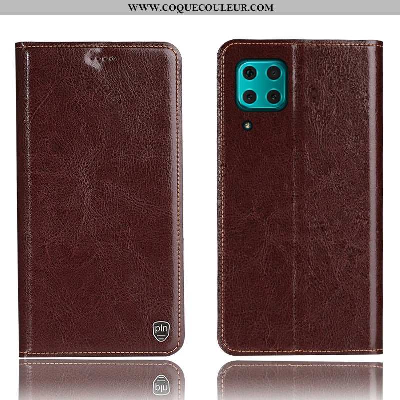 Housse Huawei P40 Lite Protection Étui Housse, Huawei P40 Lite Cuir Véritable Coque Bleu Foncé