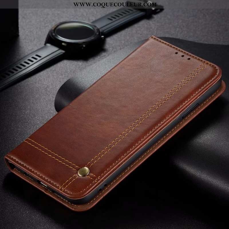 Coque Huawei P40 Lite Cuir Véritable Grand Incassable, Housse Huawei P40 Lite Reversible Marron