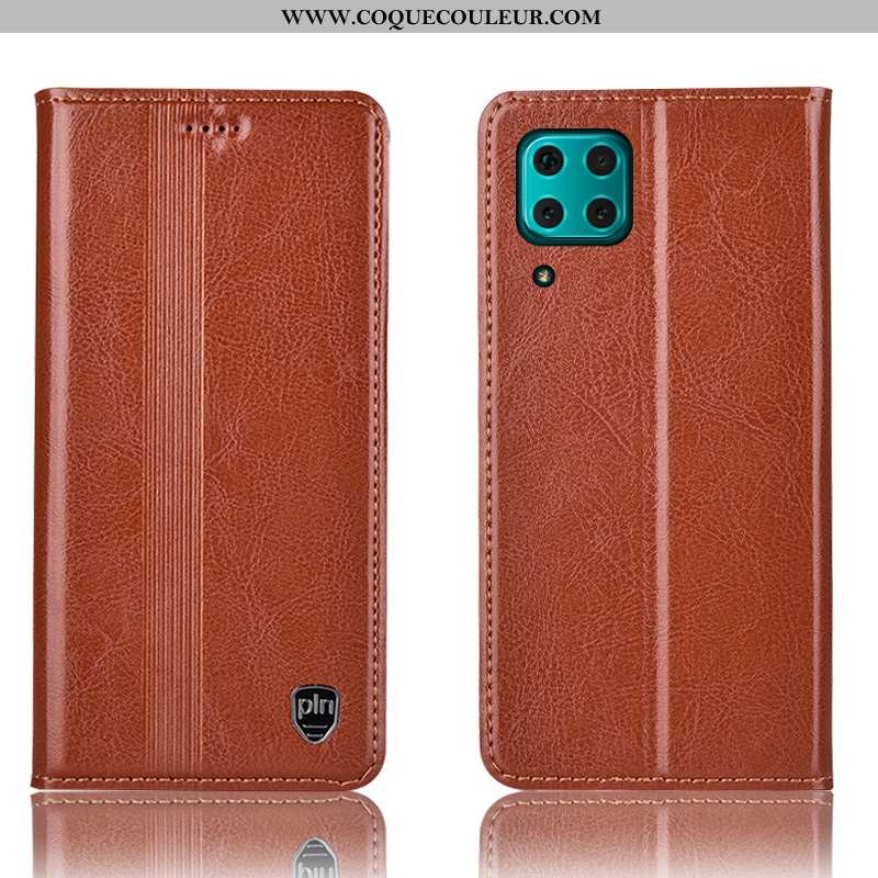 Housse Huawei P40 Lite Protection Coque, Étui Huawei P40 Lite Cuir Véritable Téléphone Portable Marr