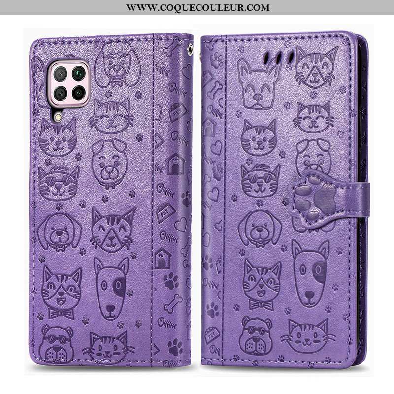 Coque Huawei P40 Lite Charmant Étui, Housse Huawei P40 Lite Cuir Dessin Animé Violet