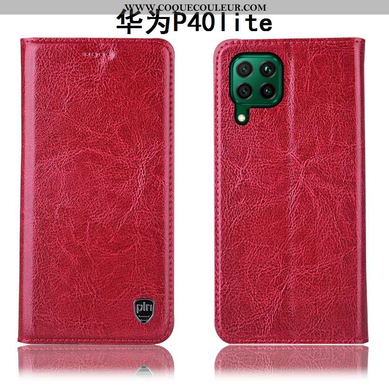 Coque Huawei P40 Lite Cuir Véritable Téléphone Portable Étui, Housse Huawei P40 Lite Modèle Fleurie 