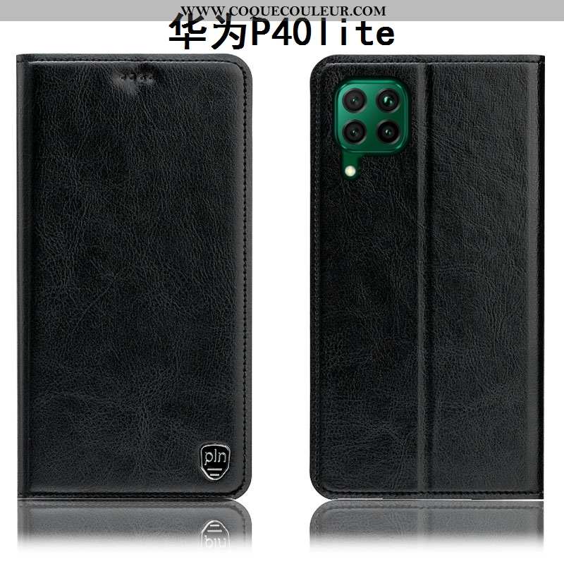 Coque Huawei P40 Lite Cuir Véritable Téléphone Portable Étui, Housse Huawei P40 Lite Modèle Fleurie 