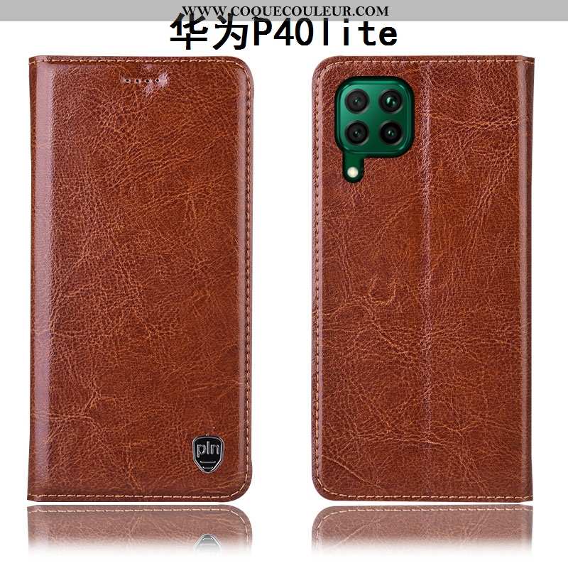 Coque Huawei P40 Lite Cuir Véritable Téléphone Portable Étui, Housse Huawei P40 Lite Modèle Fleurie 