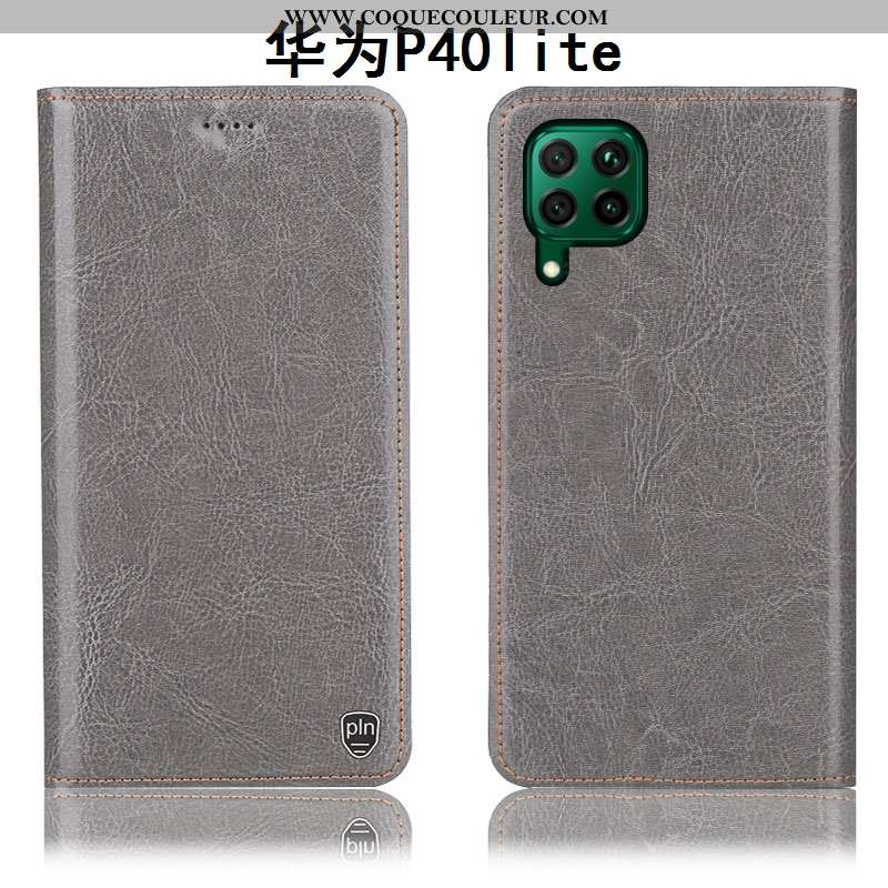 Coque Huawei P40 Lite Cuir Véritable Téléphone Portable Étui, Housse Huawei P40 Lite Modèle Fleurie 