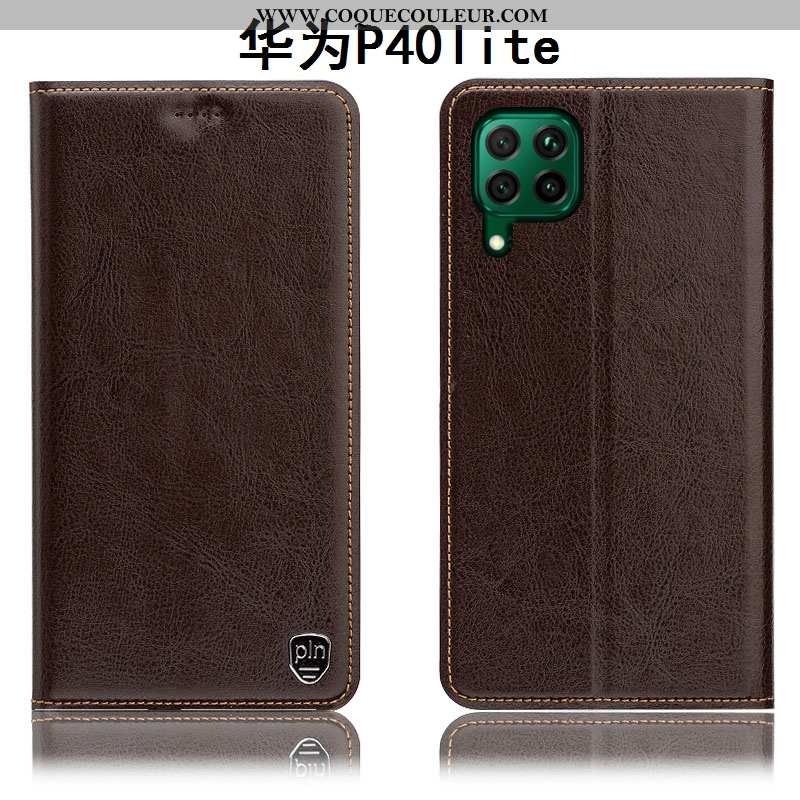 Coque Huawei P40 Lite Cuir Véritable Téléphone Portable Étui, Housse Huawei P40 Lite Modèle Fleurie 