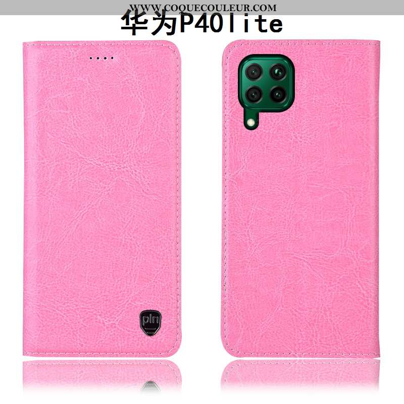 Coque Huawei P40 Lite Cuir Véritable Téléphone Portable Étui, Housse Huawei P40 Lite Modèle Fleurie 