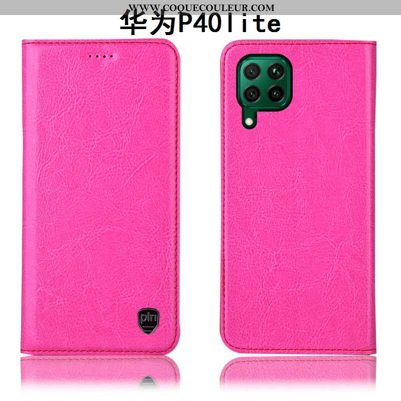 Coque Huawei P40 Lite Cuir Véritable Téléphone Portable Étui, Housse Huawei P40 Lite Modèle Fleurie 