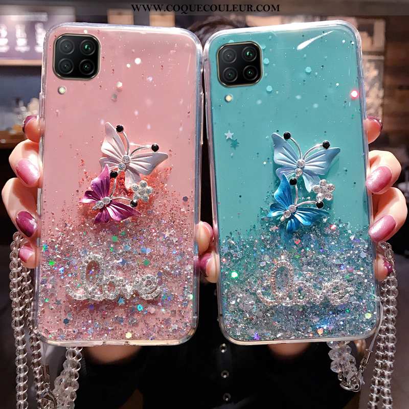 Étui Huawei P40 Lite Luxe Mode Tempérer, Coque Huawei P40 Lite Incruster Strass Rose