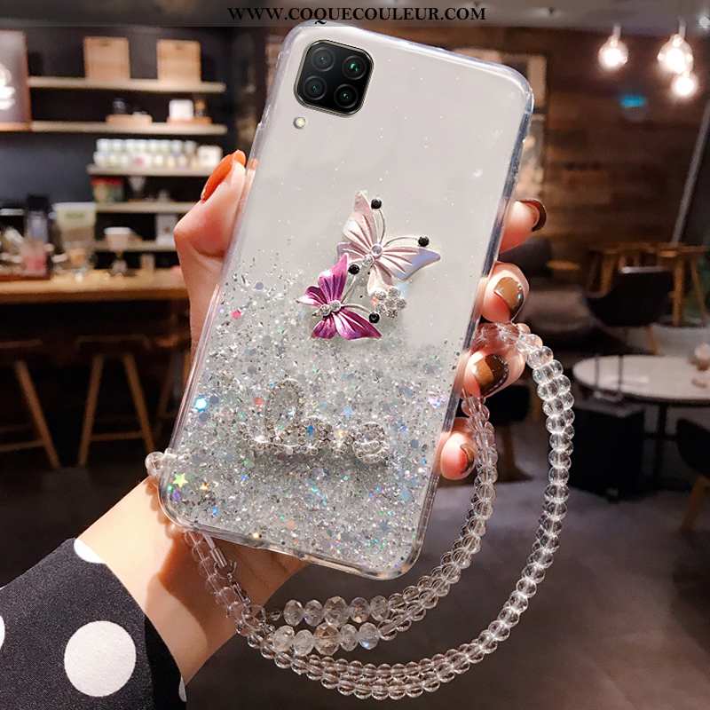 Étui Huawei P40 Lite Luxe Mode Tempérer, Coque Huawei P40 Lite Incruster Strass Rose