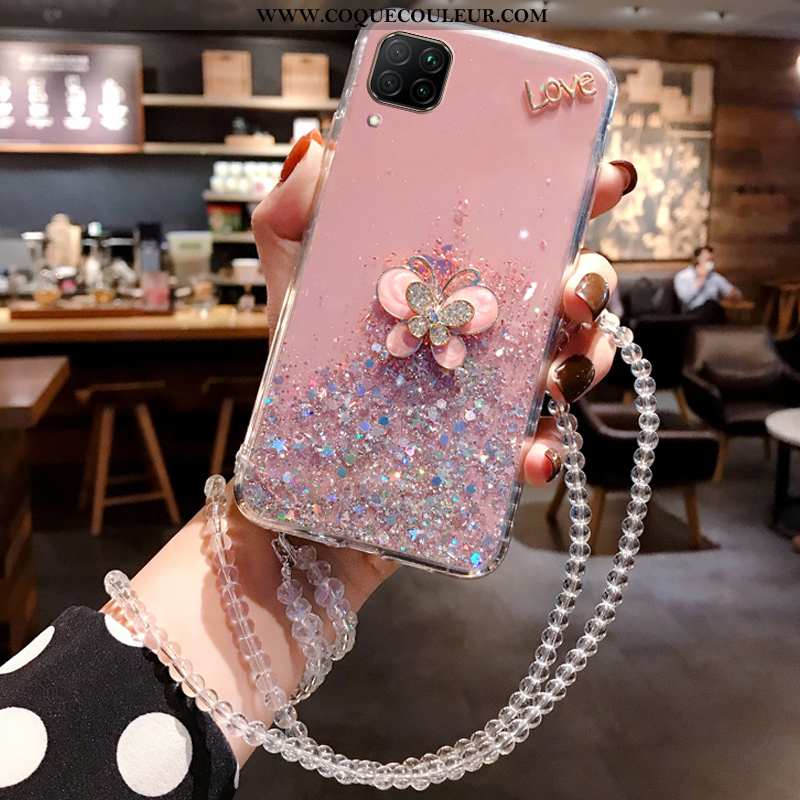 Étui Huawei P40 Lite Luxe Mode Tempérer, Coque Huawei P40 Lite Incruster Strass Rose