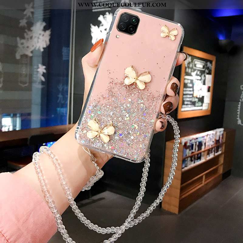 Étui Huawei P40 Lite Luxe Mode Tempérer, Coque Huawei P40 Lite Incruster Strass Rose