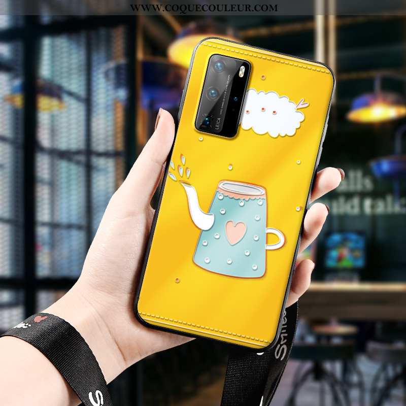 Étui Huawei P40 Pro Fluide Doux Coque Gaufrage, Huawei P40 Pro Silicone Tout Compris Jaune